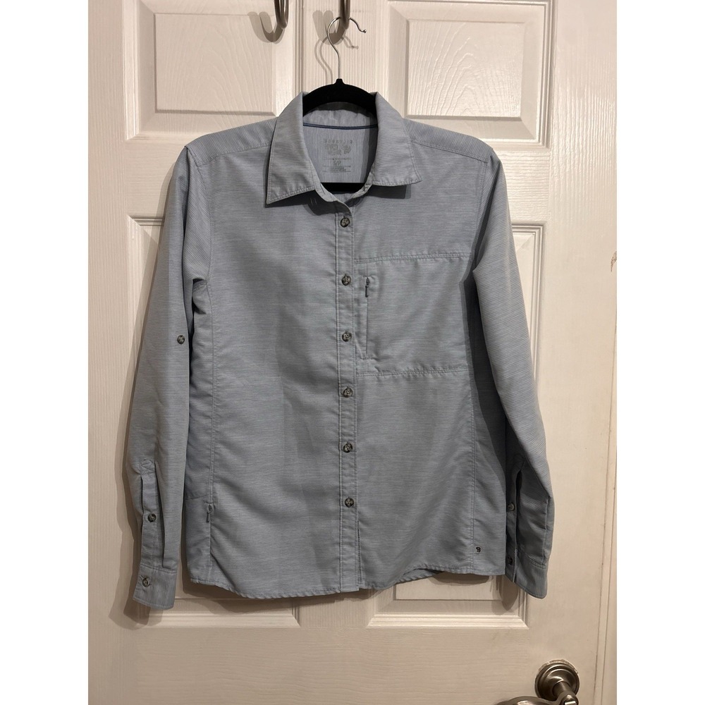 Mountain Hardwear Small Canyon Shirt Long Sleeve Button Up‎ Blue Roll Tab Hiking